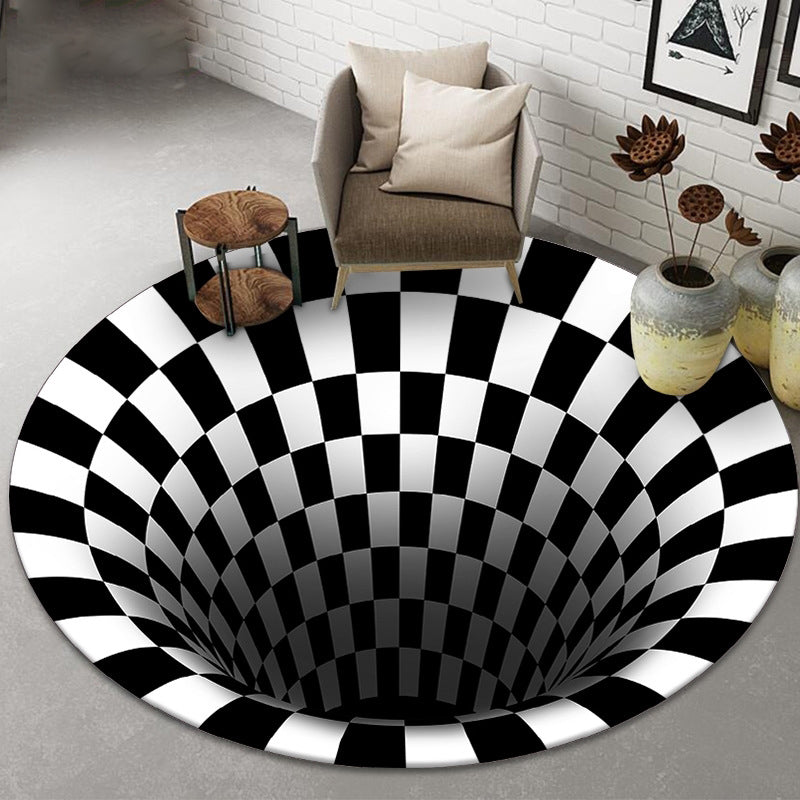 Round Bold 3D Print Rug White Tone Polyester Area Carpet Non-Slip Backing Rug for Living Room