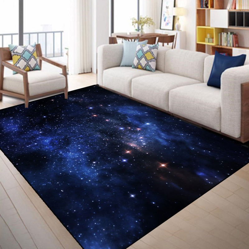 Calming 3D Universe Print Rug Black Tone Polyester Area Carpet Non-Slip Backing Rug for Living Room