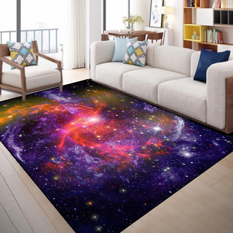 Calming 3D Universe Print Rug Black Tone Polyester Area Carpet Non-Slip Backing Rug for Living Room