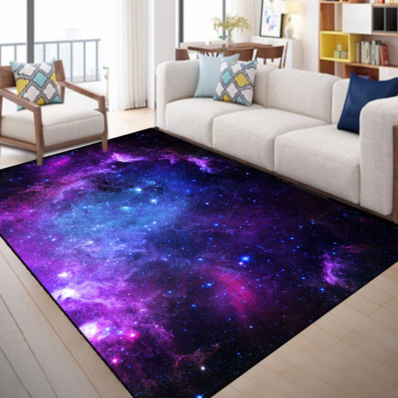 Calming 3D Universe Print Rug Black Tone Polyester Area Carpet Non-Slip Backing Rug for Living Room