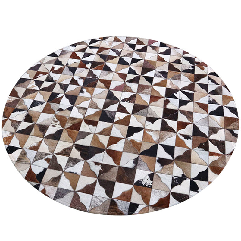 Fancy Brown Area Rug Cowhide Geometric Pattern Area Carpet Easy Care Rug for Home Decor