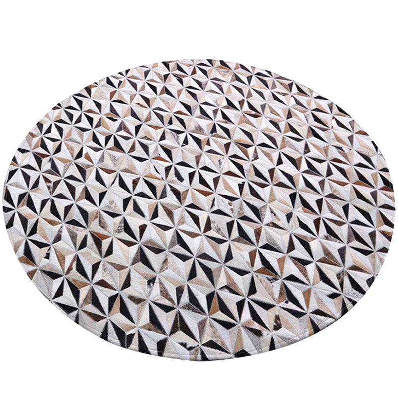 Fancy Brown Area Rug Cowhide Geometric Pattern Area Carpet Easy Care Rug for Home Decor