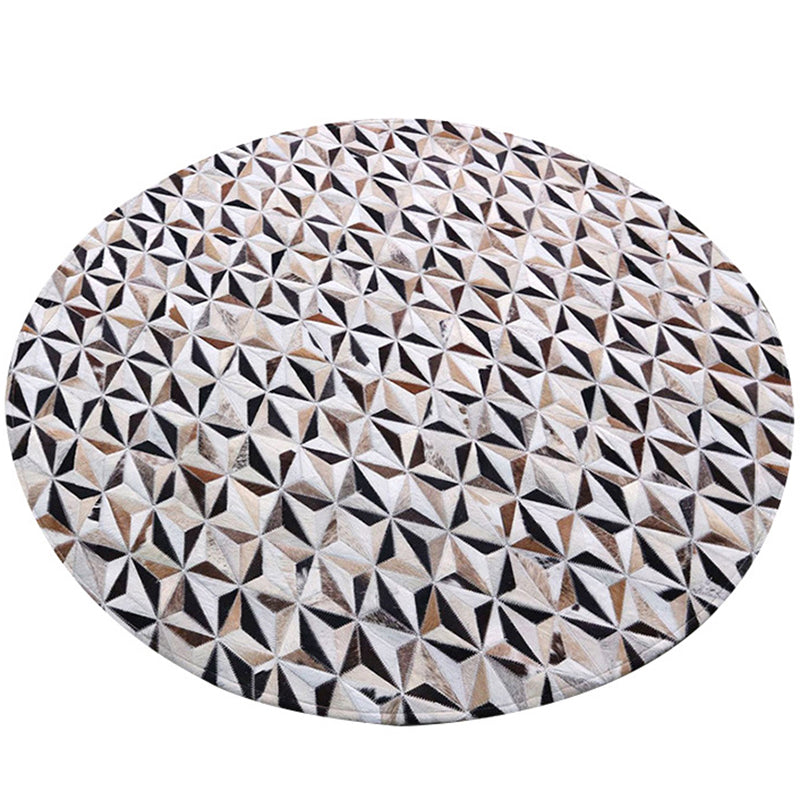 Fancy Brown Area Rug Cowhide Geometric Pattern Area Carpet Easy Care Rug for Home Decor