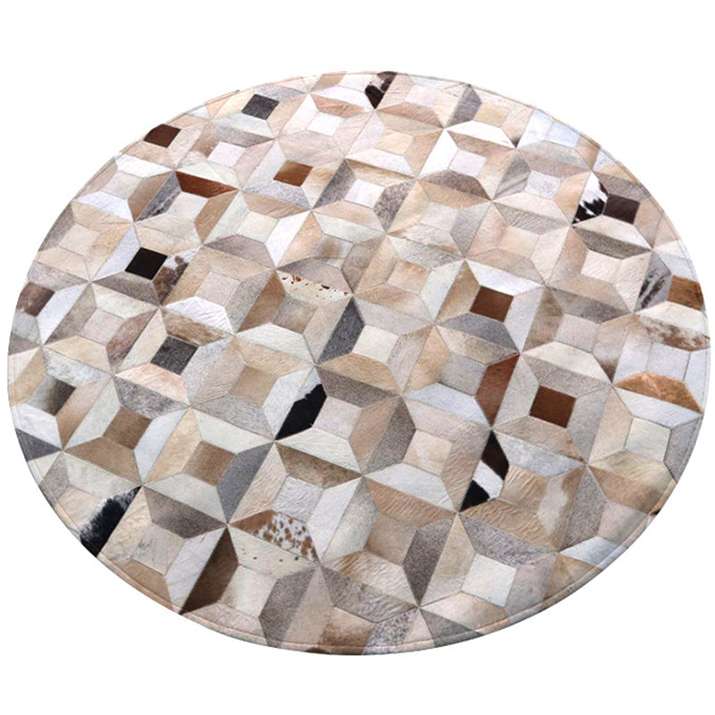 Fancy Brown Area Rug Cowhide Geometric Pattern Area Carpet Easy Care Rug for Home Decor