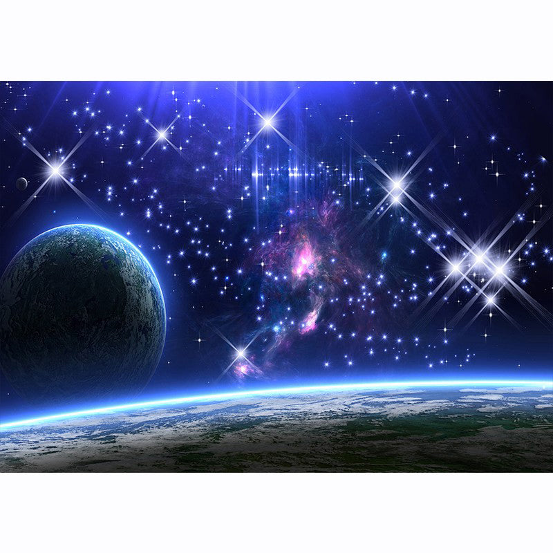 Blue Tone Starry Sky Print Rug Polyester Carpet Funky Anti-Slip Backing Indoor Rug for Living Room