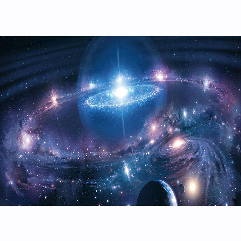 Blue Tone Starry Sky Print Rug Polyester Carpet Funky Anti-Slip Backing Indoor Rug for Living Room