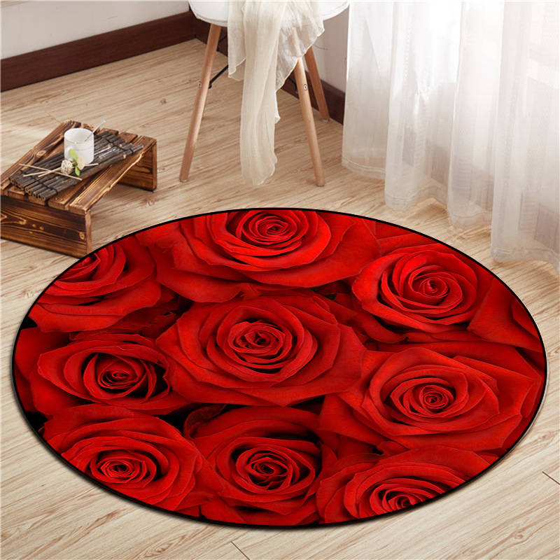 Round Multicolor Floral Print Rug Polyester Carpet Bionic Stain Resistant Indoor Rug for Living Room