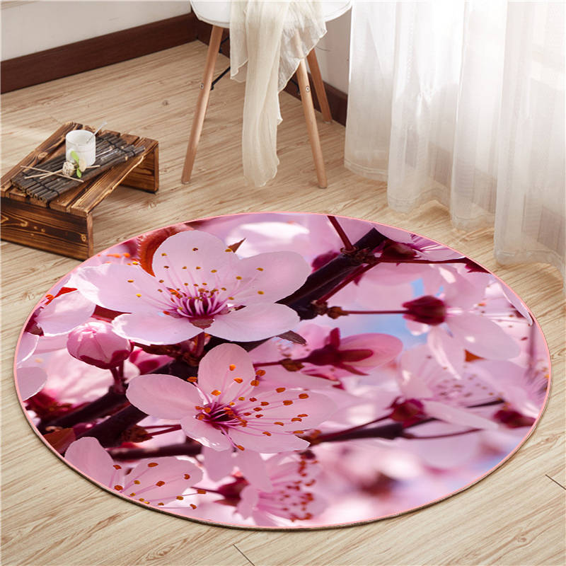 Round Multicolor Floral Print Rug Polyester Carpet Bionic Stain Resistant Indoor Rug for Living Room