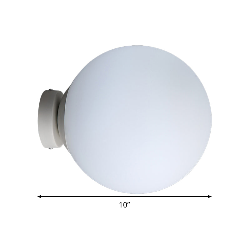 Luz de la plataforma esférica Minimalismo de vidrio blanco 1 Iluminación montada en la pared de bulbo para balcón, 10 "/11.5"/13 "de ancho