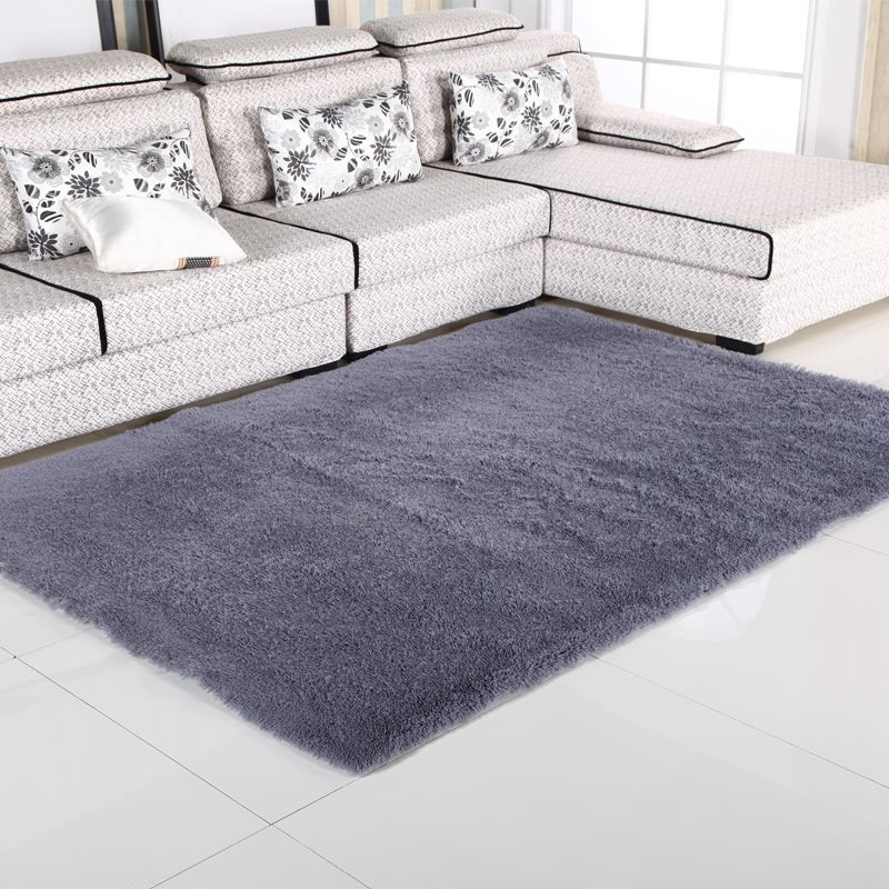 Gray Casual Area Carpet Polyester Solid Color Indoor Rug Non-Split Carpet for Living Room