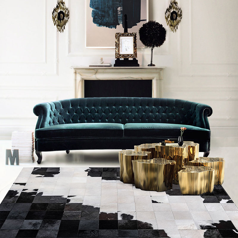 Beige Geometric Pattern Area Rug Cowhide Area Carpet Stain Resistant Rug for Home Decoration