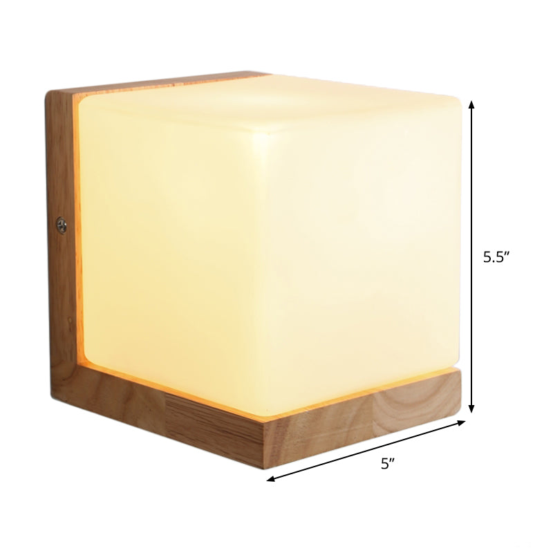 Contemporary Square Sconce Light White Glass 1 Bulb Living Room Wall Mounted Lighting