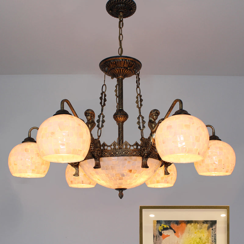Lampadario sferico con soffitto a guscio Tiffany Style 5/9/11 Lights Bronze Sospension Lighting