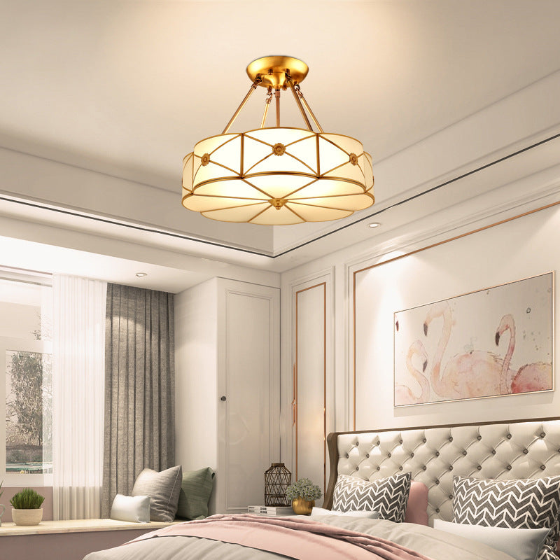 Glass Gold Ceiling Mounted Fixture Shaded Traditional Close to Ceiling Chandelier