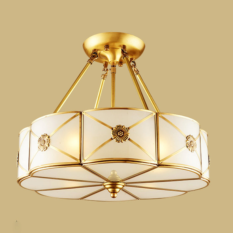 Glass Gold Ceiling Mounted Fixture Shaded Traditional Close to Ceiling Chandelier