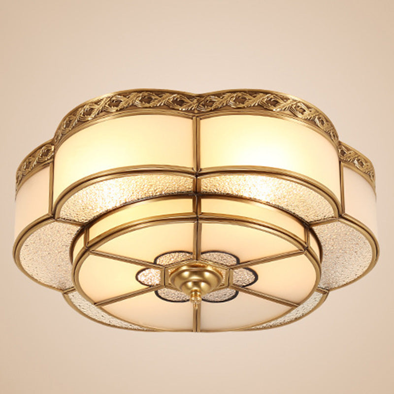 Glass Gold Ceiling Mounted Fixture Shaded Traditional Close to Ceiling Chandelier
