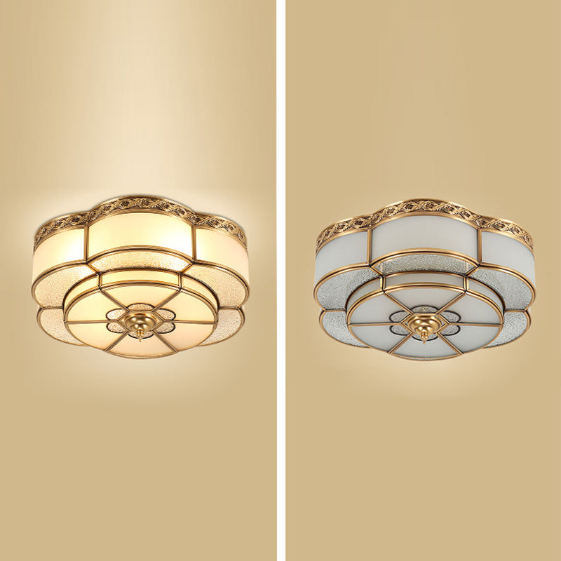 Glass Gold Ceiling Mounted Fixture Shaded Traditional Close to Ceiling Chandelier