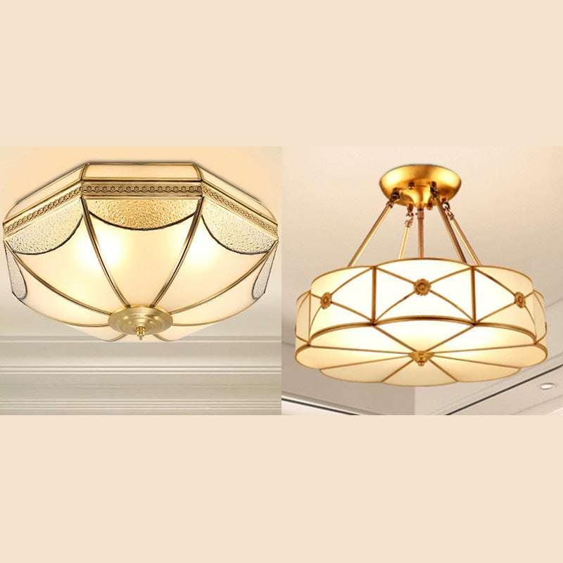 Glass Gold Ceiling Mounted Fixture Shaded Traditional Close to Ceiling Chandelier