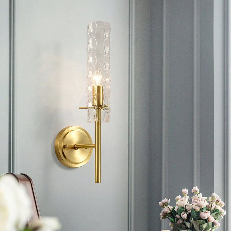 Dimpled Blown Glass Cylinder Wall Lighting Modernism 1 Bulb Brass Sconce Light Fixture