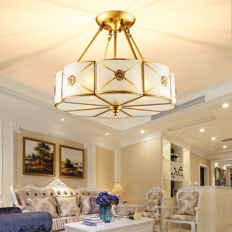 Glass Gold Ceiling Mounted Fixture Shaded Traditional Close to Ceiling Chandelier