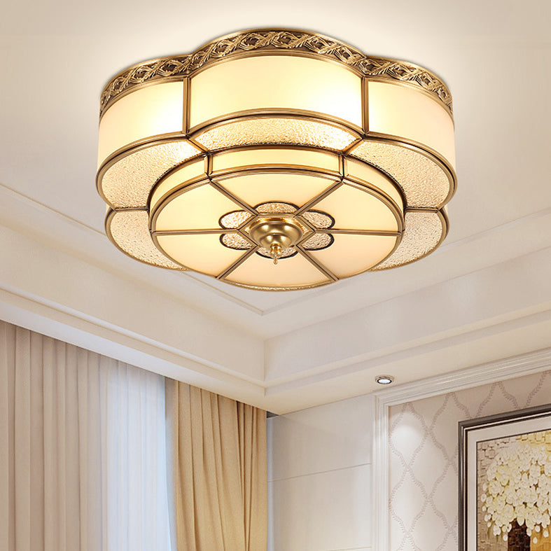 Glass Gold Ceiling Mounted Fixture Shaded Traditional Close to Ceiling Chandelier