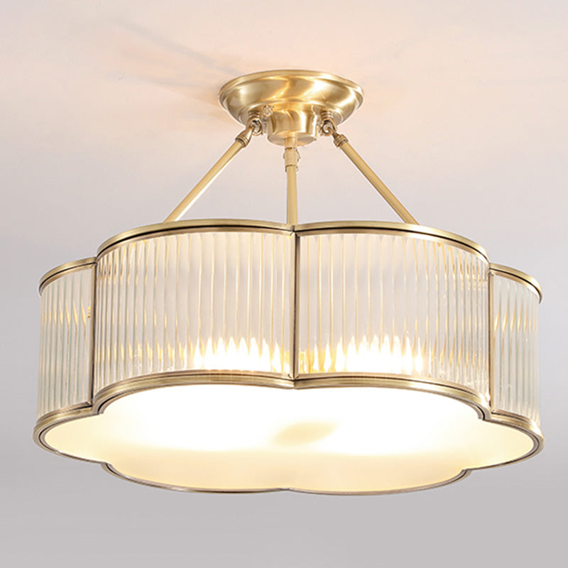 Plafonnier en verre floral de style traditionnel pour chambre à coucher, doré