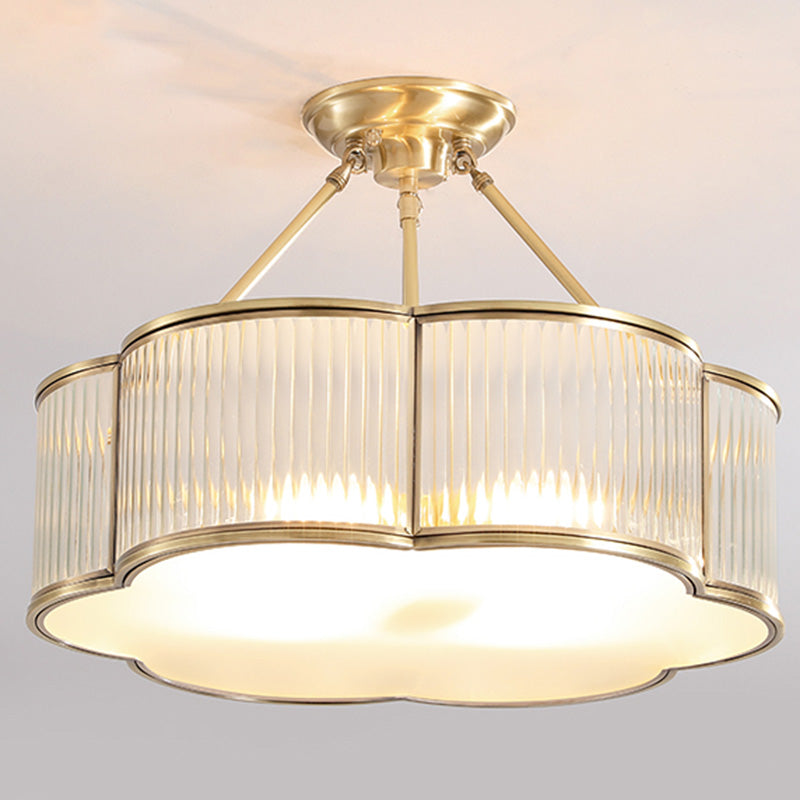 Plafonnier en verre floral de style traditionnel pour chambre à coucher, doré