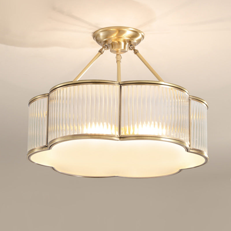 Plafonnier en verre floral de style traditionnel pour chambre à coucher, doré