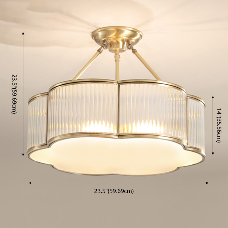 Plafonnier en verre floral de style traditionnel pour chambre à coucher, doré