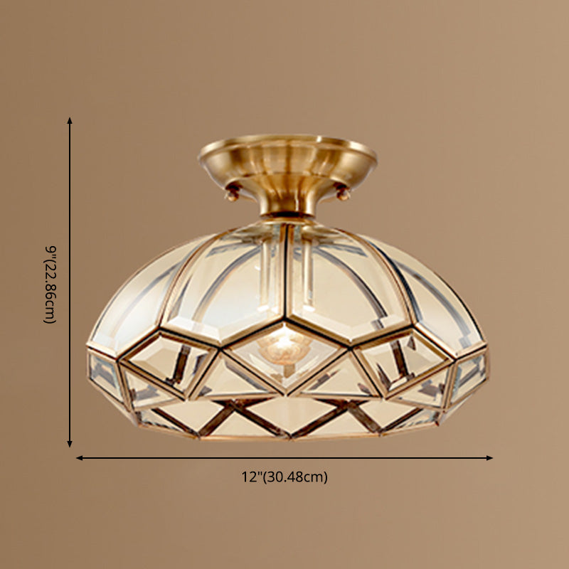 Ceiling Mounted Fixture Classic Style Shaded Glass Close to Ceiling Lighting Fixture in Brass