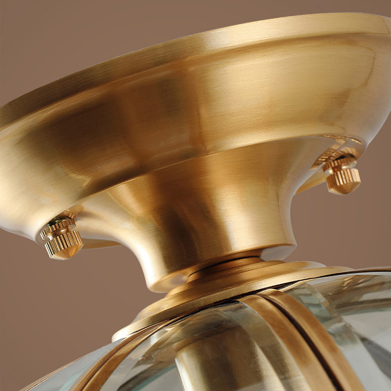 Ceiling Mounted Fixture Classic Style Shaded Glass Close to Ceiling Lighting Fixture in Brass