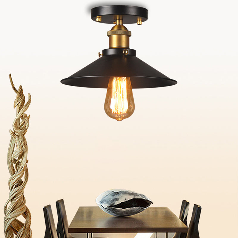 8,5 "breitem industriellem Stil Flush Mount -Lampe Einer Glühbirnen Schmiedeeisen -Schatten Deckenleuchte