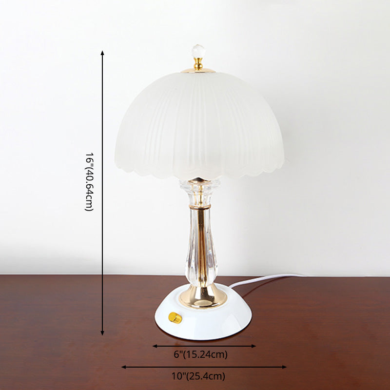 Lampada da tavolo a cupola in stile minimalista in vetro smerigliato per soggiorno singolo, lampada da notte in bianco