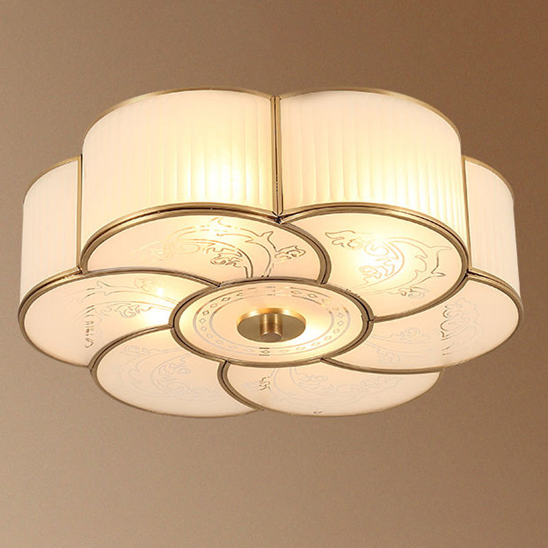 Brass Shaded Ceiling Mounted Fixture Traditional Bedroom Close to Ceiling Chandelier