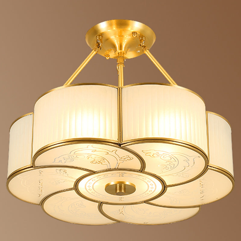 Brass Shaded Ceiling Mounted Fixture Traditional Bedroom Close to Ceiling Chandelier