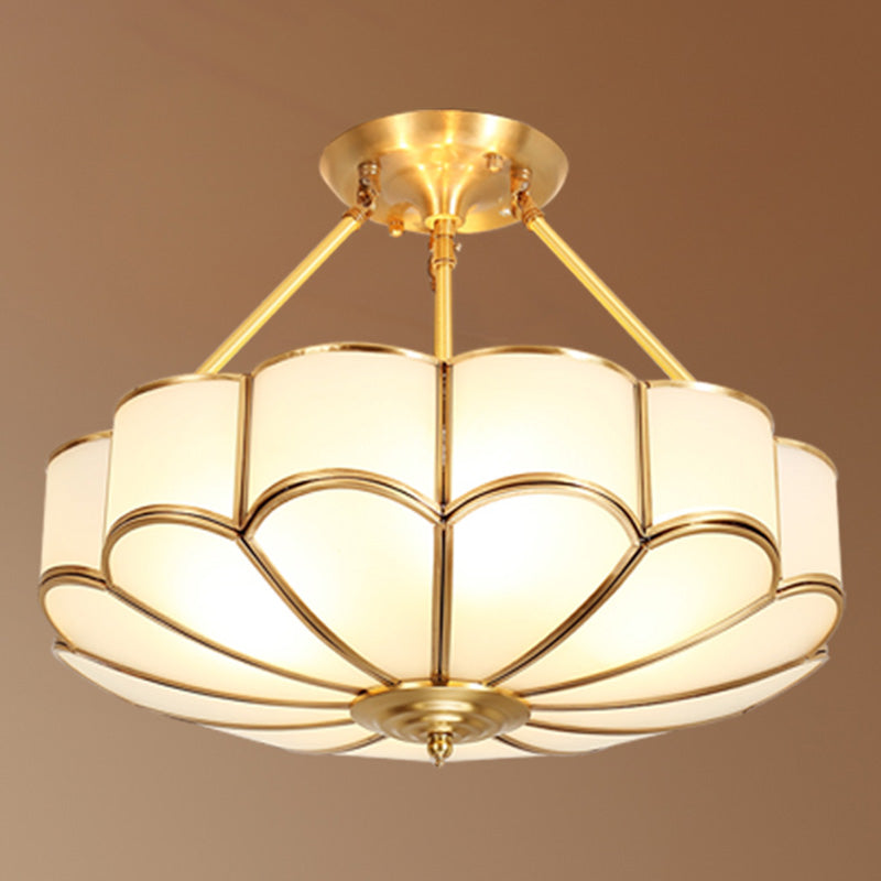 Brass Shaded Ceiling Mounted Fixture Traditional Bedroom Close to Ceiling Chandelier