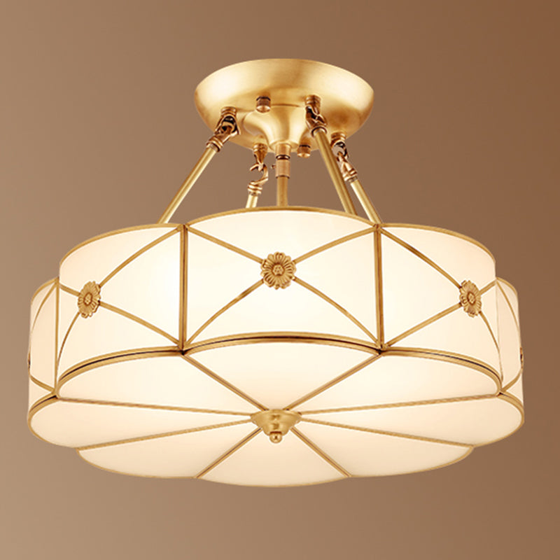 Brass Shaded Ceiling Mounted Fixture Traditional Bedroom Close to Ceiling Chandelier