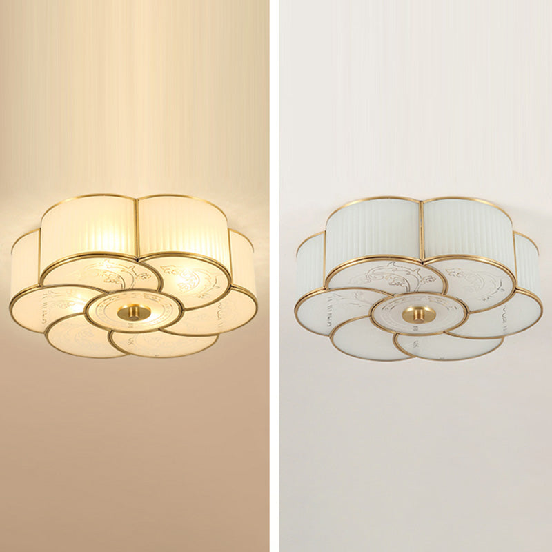 Brass Shaded Ceiling Mounted Fixture Traditional Bedroom Close to Ceiling Chandelier