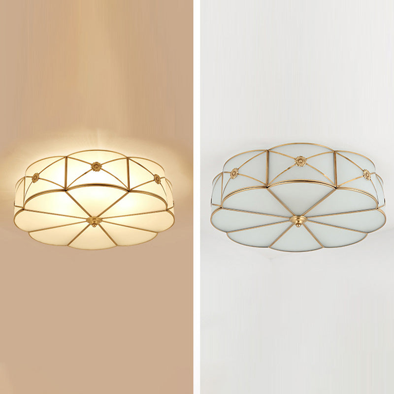 Brass Shaded Ceiling Mounted Fixture Traditional Bedroom Close to Ceiling Chandelier