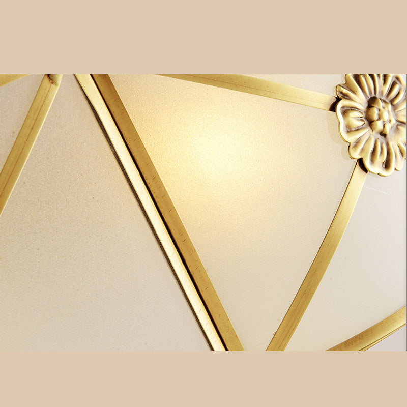 Brass Shaded Ceiling Mounted Fixture Traditional Bedroom Close to Ceiling Chandelier