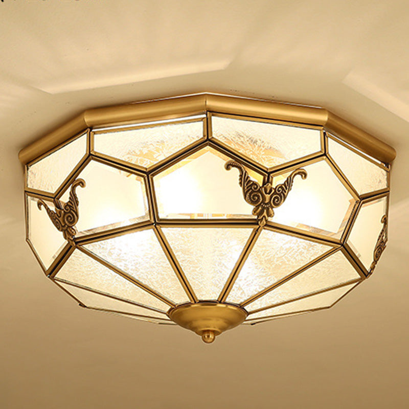 Lámpara de techo empotrada tradicional para sala de estar, iluminación empotrada de cristal para escuela, color dorado