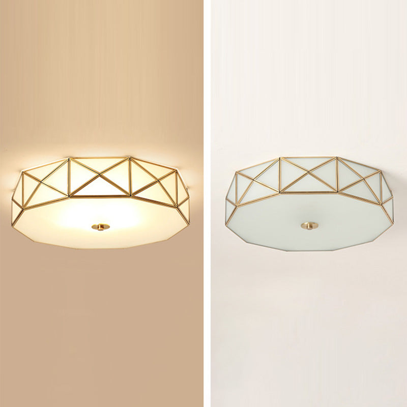 Luminaria dorada montada en el techo Vidrio de estilo tradicional con sombra cerca de la iluminación del techo