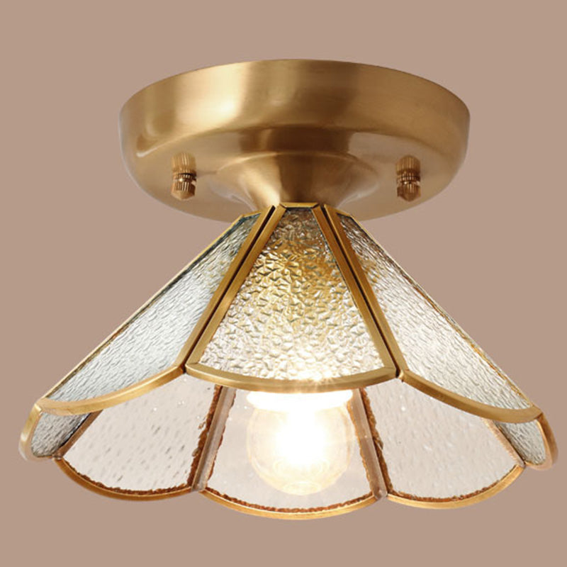 Lámpara de montaje en techo de vidrio, lámpara montada en techo de pasillo festoneado dorado minimalista