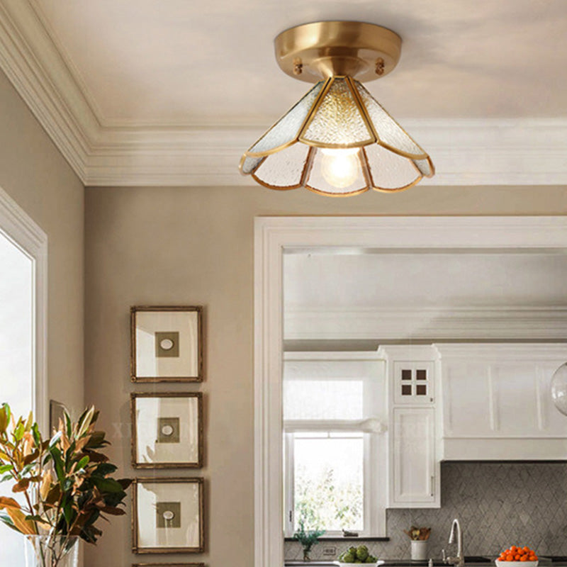 Lámpara de montaje en techo de vidrio, lámpara montada en techo de pasillo festoneado dorado minimalista