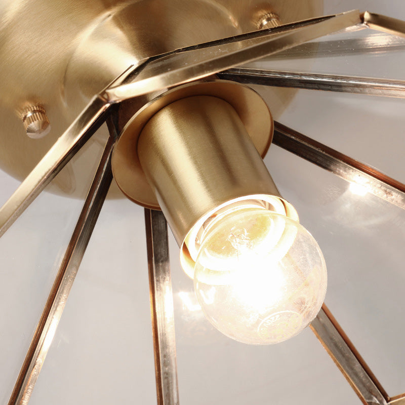 Lámpara de montaje en techo de vidrio, lámpara montada en techo de pasillo festoneado dorado minimalista