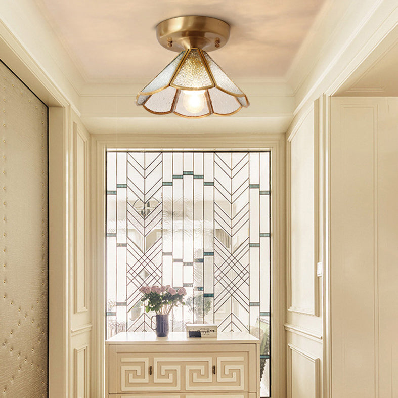 Lámpara de montaje en techo de vidrio, lámpara montada en techo de pasillo festoneado dorado minimalista