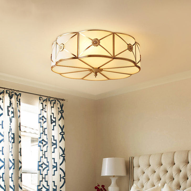 Flush Mount Light Fixture Traditional Flush Mount Fixture with Clover Glass Shade in Gold