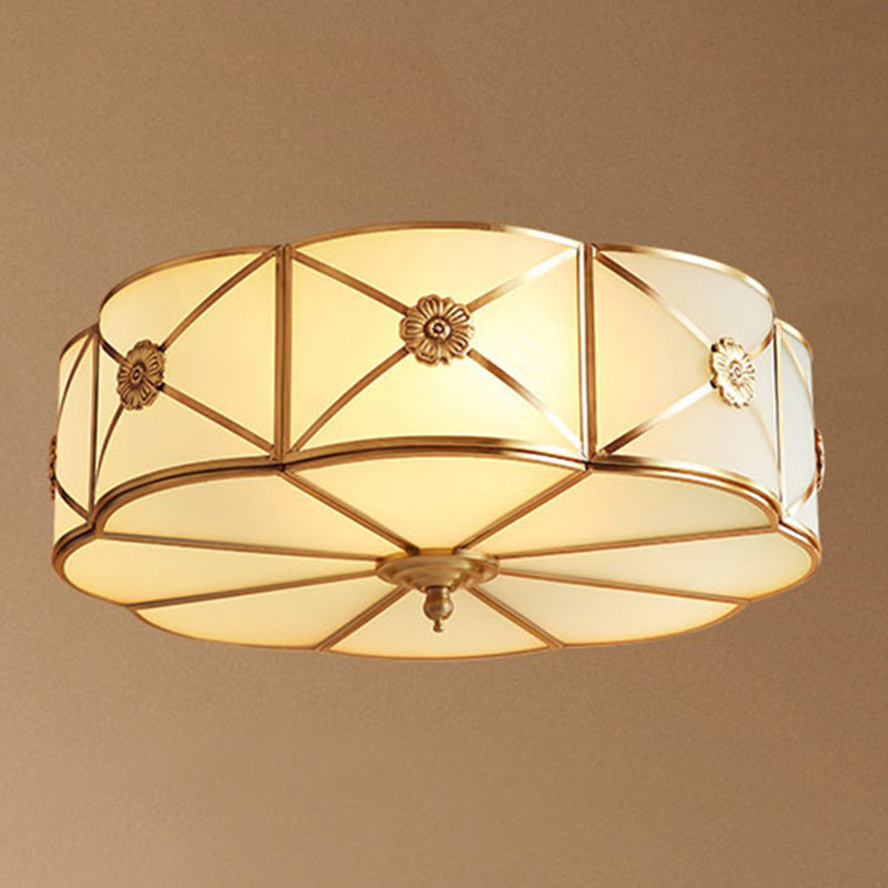 Flush Mount Light Fixture Traditional Flush Mount Fixture with Clover Glass Shade in Gold