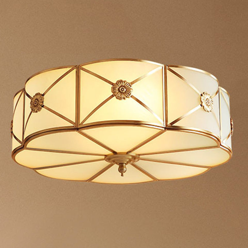 Flush Mount Light Fixture Traditional Flush Mount Fixture with Clover Glass Shade in Gold