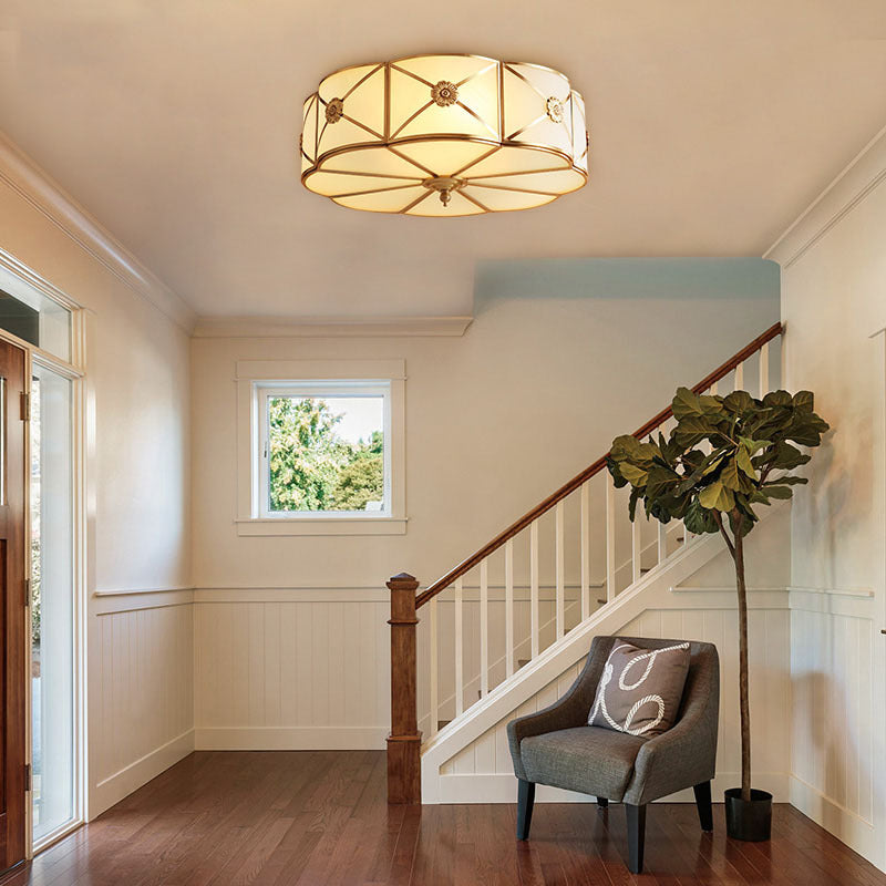 Flush Mount Light Fixture Traditional Flush Mount Fixture with Clover Glass Shade in Gold